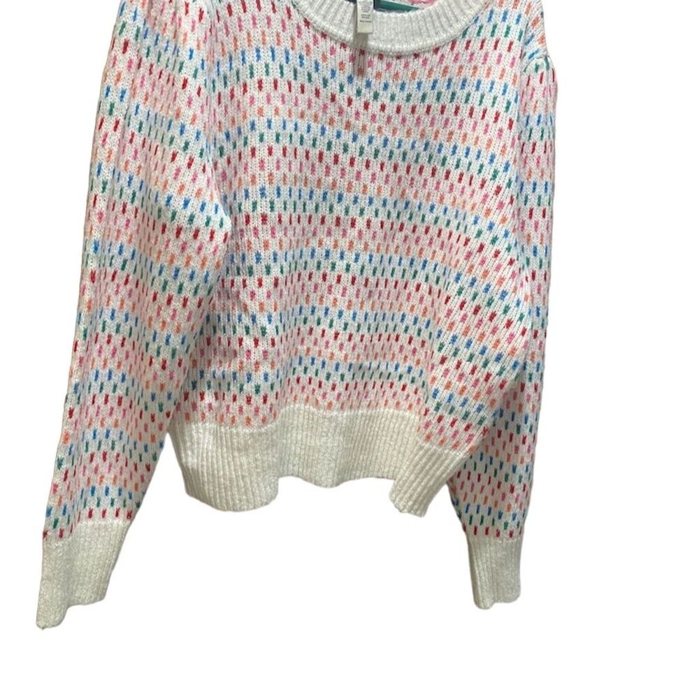 St. John's Bay Women's XL Ivory Polka Dot Crew Neck Long Sleeve Sweater